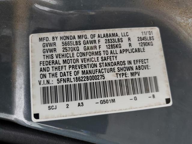 Photo 13 VIN: 5FNRL18622B000275 - HONDA ODYSSEY EX 