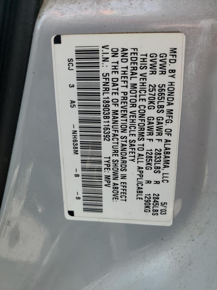 Photo 12 VIN: 5FNRL18903B116392 - HONDA ODYSSEY 