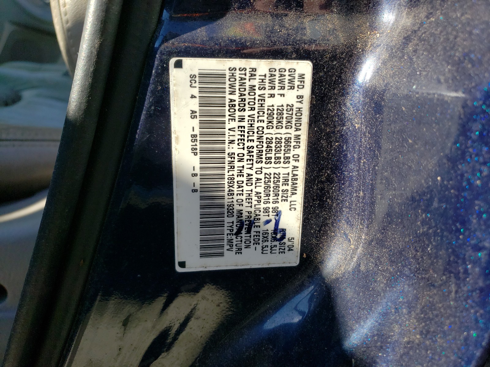 Photo 9 VIN: 5FNRL189X4B119320 - HONDA ODYSSEY EX 