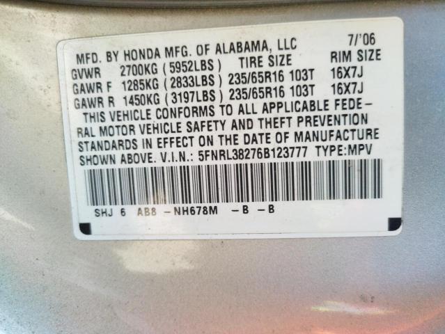 Photo 9 VIN: 5FNRL38276B123777 - HONDA ODYSSEY LX 