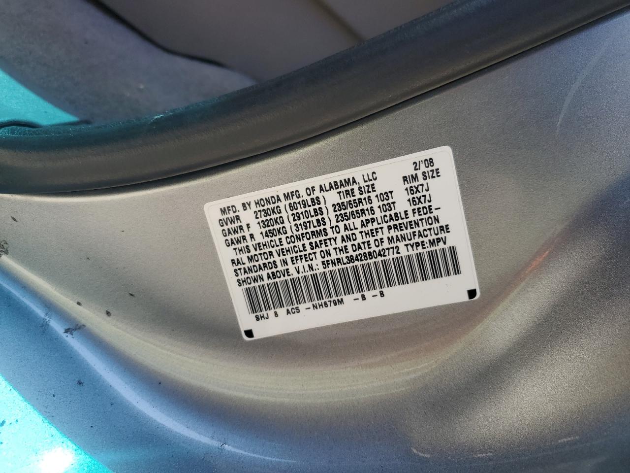 Photo 13 VIN: 5FNRL38428B042772 - HONDA ODYSSEY 