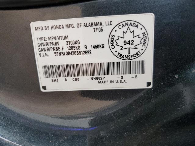 Photo 12 VIN: 5FNRL38436B512692 - HONDA ODYSSEY EX 