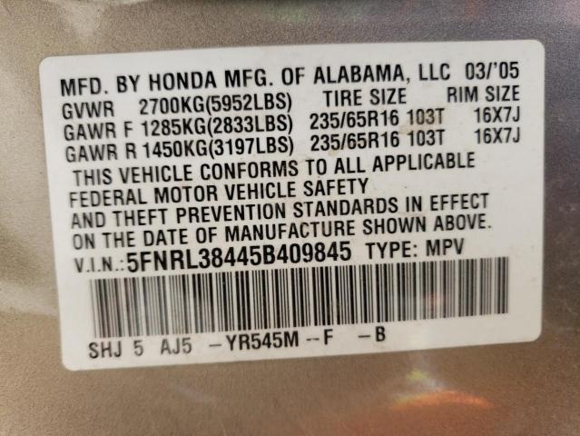 Photo 12 VIN: 5FNRL38445B409845 - HONDA ODYSSEY EX 