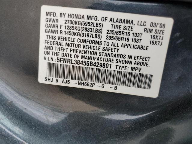 Photo 12 VIN: 5FNRL38456B429801 - HONDA ODYSSEY EX 