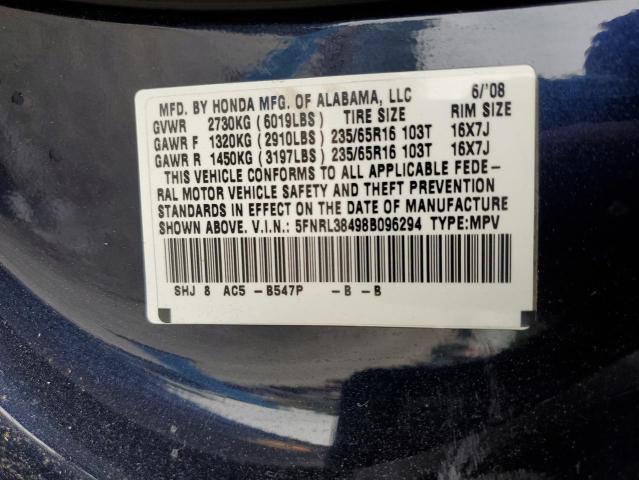 Photo 12 VIN: 5FNRL38498B096294 - HONDA ODYSSEY EX 