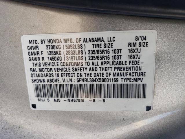 Photo 12 VIN: 5FNRL384X5B001169 - HONDA ODYSSEY EX 