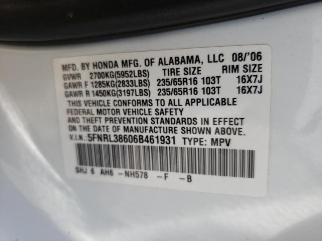 Photo 9 VIN: 5FNRL38606B461931 - HONDA ODYSSEY EX 