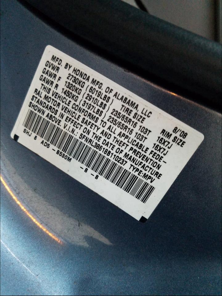 Photo 9 VIN: 5FNRL38618B110237 - HONDA ODYSSEY EX 