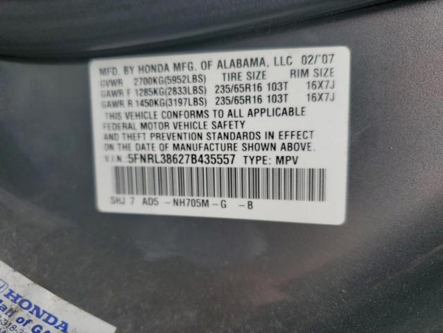 Photo 12 VIN: 5FNRL38627B435557 - HONDA ODYSSEY EX 