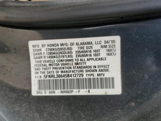 Photo 12 VIN: 5FNRL38645B412729 - HONDA ODYSSEY EX 