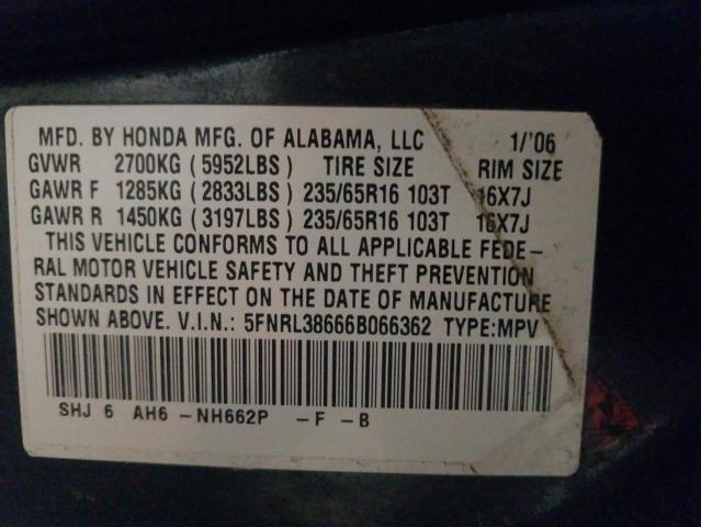 Photo 9 VIN: 5FNRL38666B066362 - HONDA ODYSSEY EX 