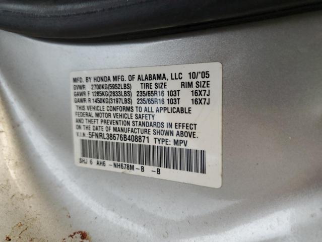 Photo 12 VIN: 5FNRL38676B408871 - HONDA ODYSSEY EX 