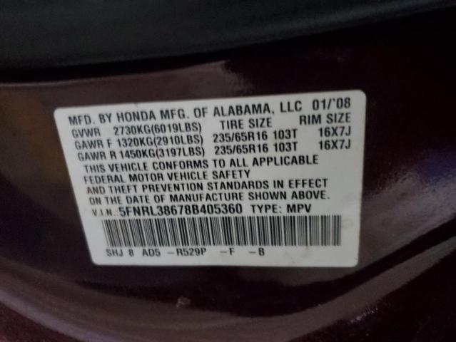 Photo 12 VIN: 5FNRL38678B405360 - HONDA ODYSSEY EX 