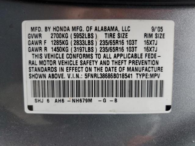 Photo 12 VIN: 5FNRL38686B018541 - HONDA ODYSSEY EX 