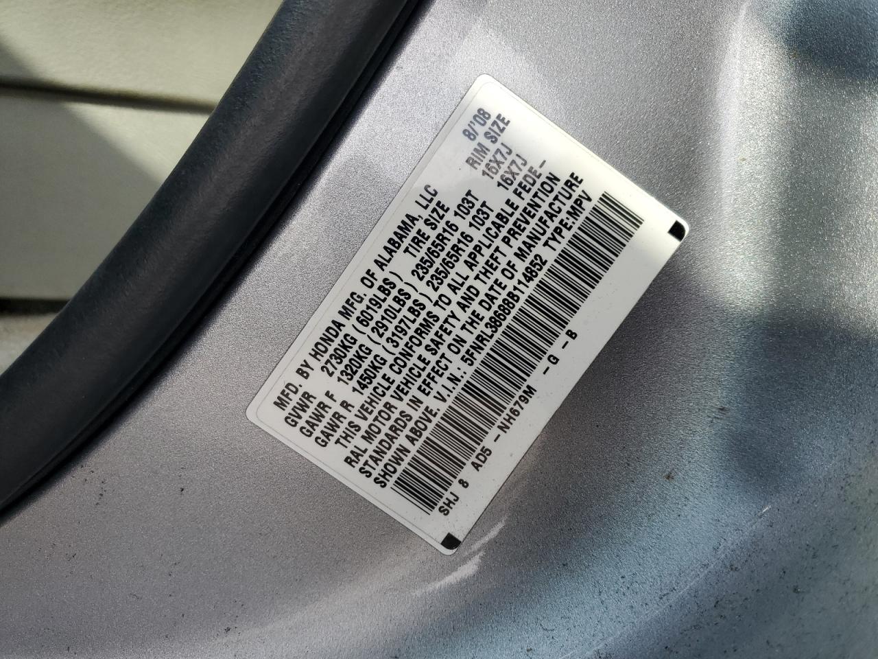 Photo 12 VIN: 5FNRL38688B114852 - HONDA ODYSSEY 