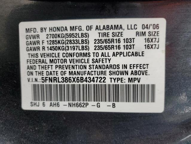 Photo 13 VIN: 5FNRL386X6B434722 - HONDA ODYSSEY EX 