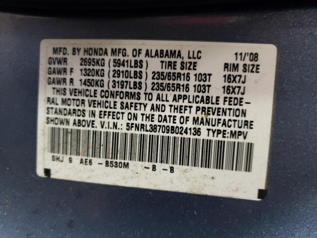 Photo 12 VIN: 5FNRL38709B024136 - HONDA ODYSSEY EX 