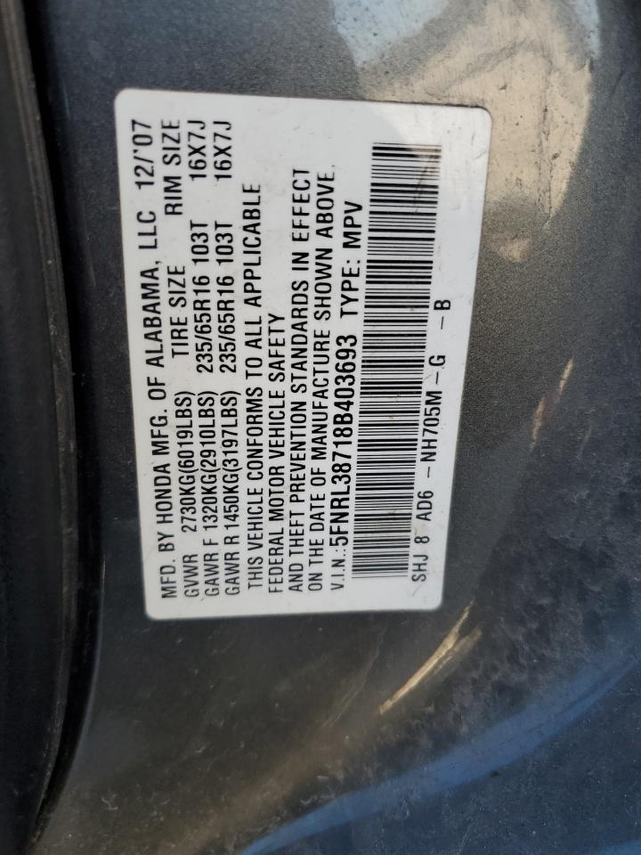 Photo 12 VIN: 5FNRL38718B403693 - HONDA ODYSSEY 