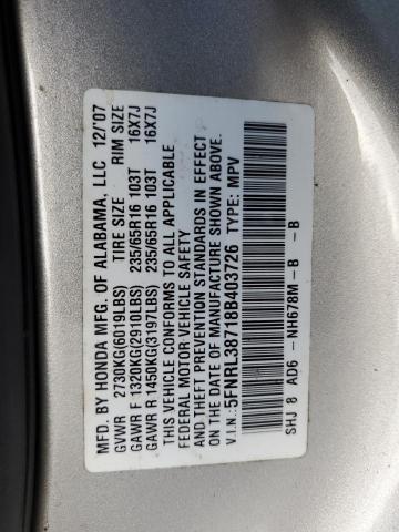 Photo 11 VIN: 5FNRL38718B403726 - HONDA ODYSSEY EX 