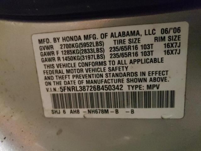 Photo 9 VIN: 5FNRL38726B450342 - HONDA ODYSSEY EX 