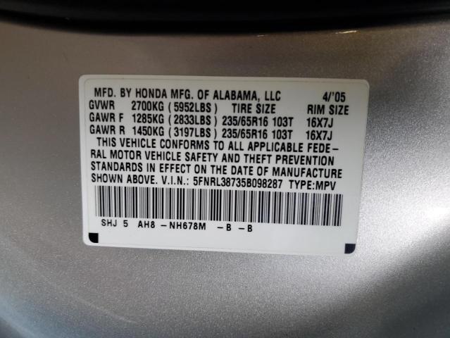 Photo 12 VIN: 5FNRL38735B098287 - HONDA ODYSSEY EX 