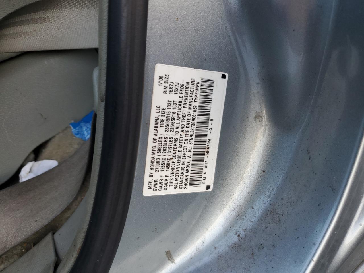 Photo 12 VIN: 5FNRL38736B061659 - HONDA ODYSSEY 