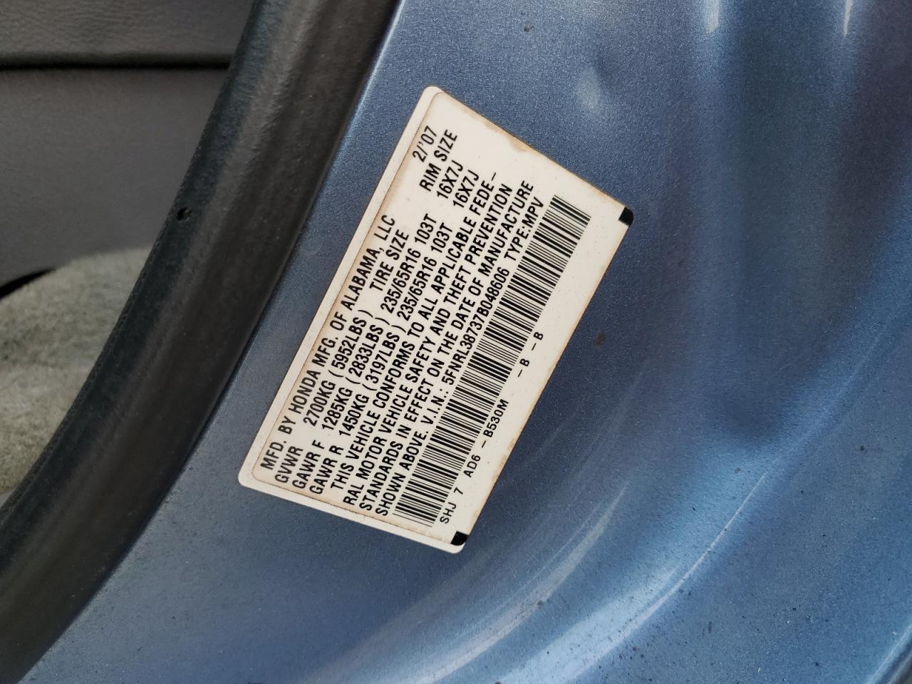 Photo 12 VIN: 5FNRL38737B048606 - HONDA ODYSSEY 