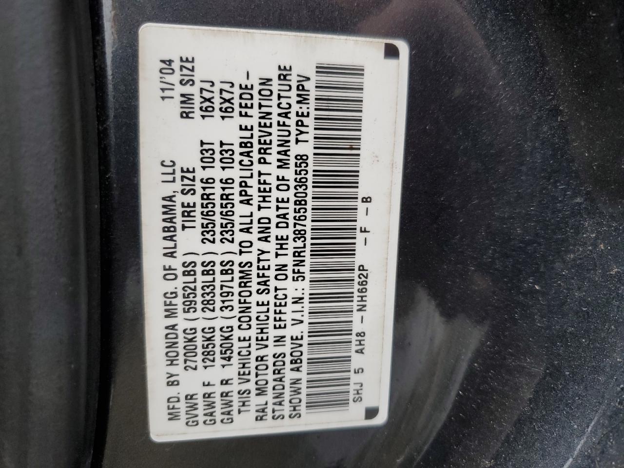 Photo 12 VIN: 5FNRL38765B036558 - HONDA ODYSSEY 