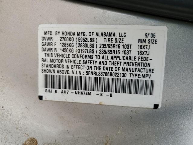 Photo 12 VIN: 5FNRL38766B022130 - HONDA ODYSSEY EX 