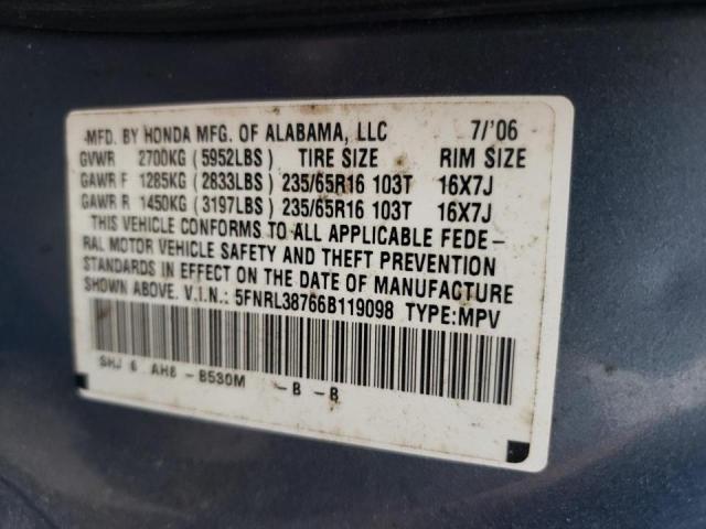 Photo 9 VIN: 5FNRL38766B119098 - HONDA ODYSSEY EX 