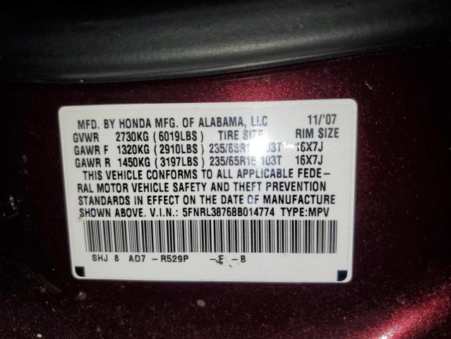 Photo 12 VIN: 5FNRL38768B014774 - HONDA ODYSSEY EX 