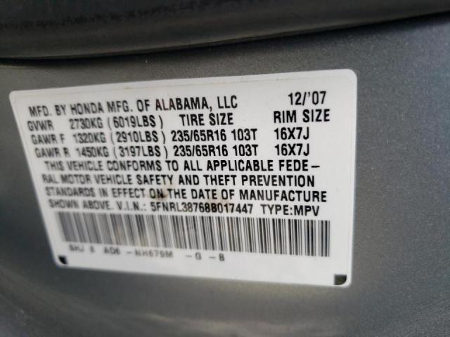 Photo 9 VIN: 5FNRL38768B017447 - HONDA ODYSSEY EX 