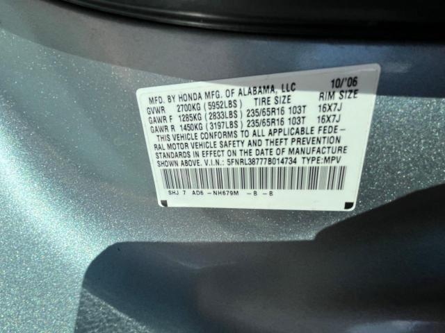 Photo 9 VIN: 5FNRL38777B014734 - HONDA ODYSSEY EX 