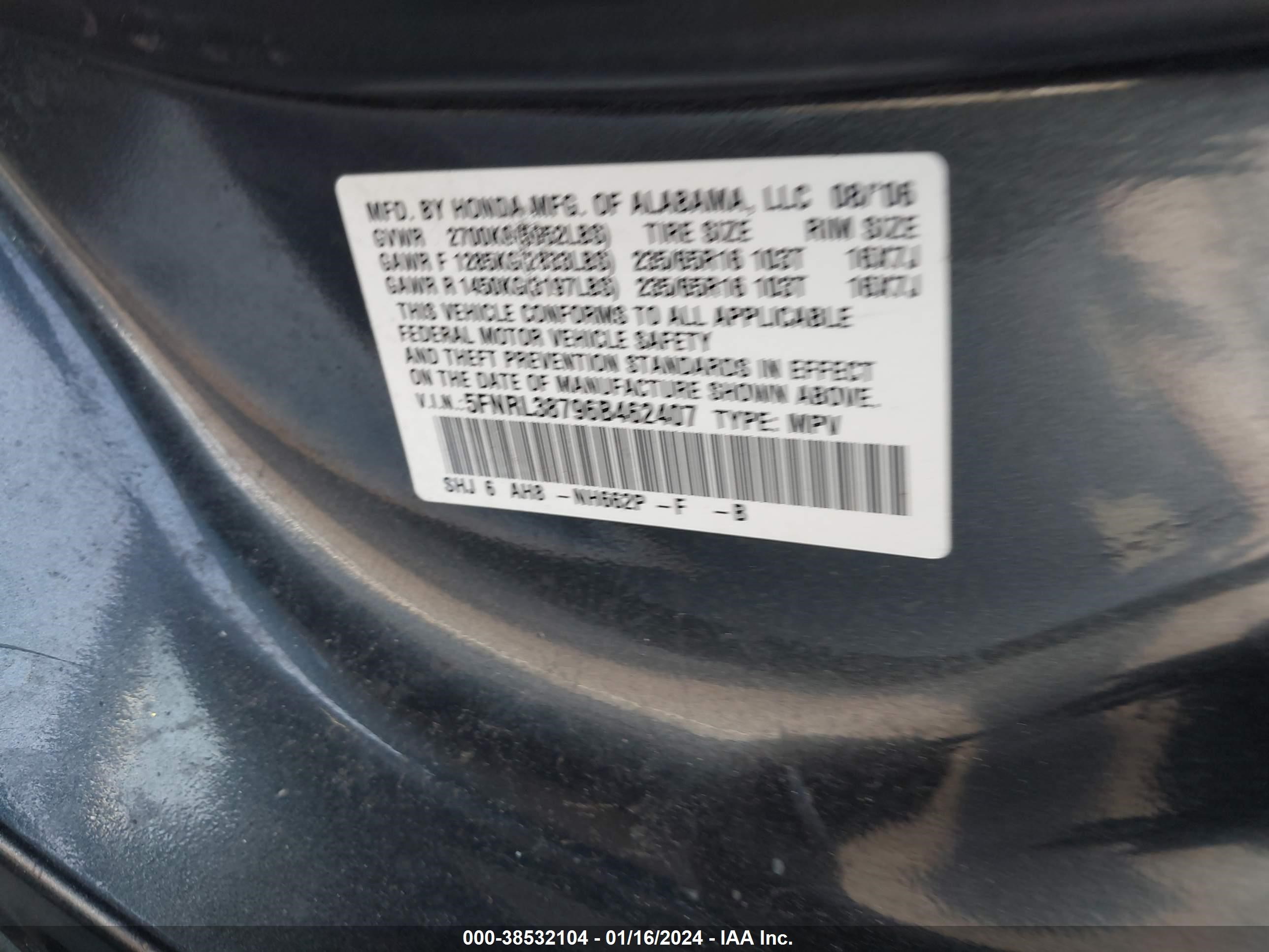 Photo 8 VIN: 5FNRL38796B462407 - HONDA ODYSSEY 