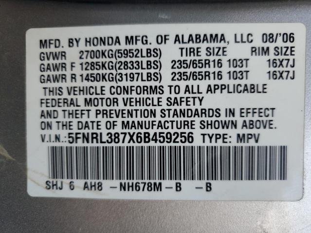 Photo 13 VIN: 5FNRL387X6B459256 - HONDA ODYSSEY EX 