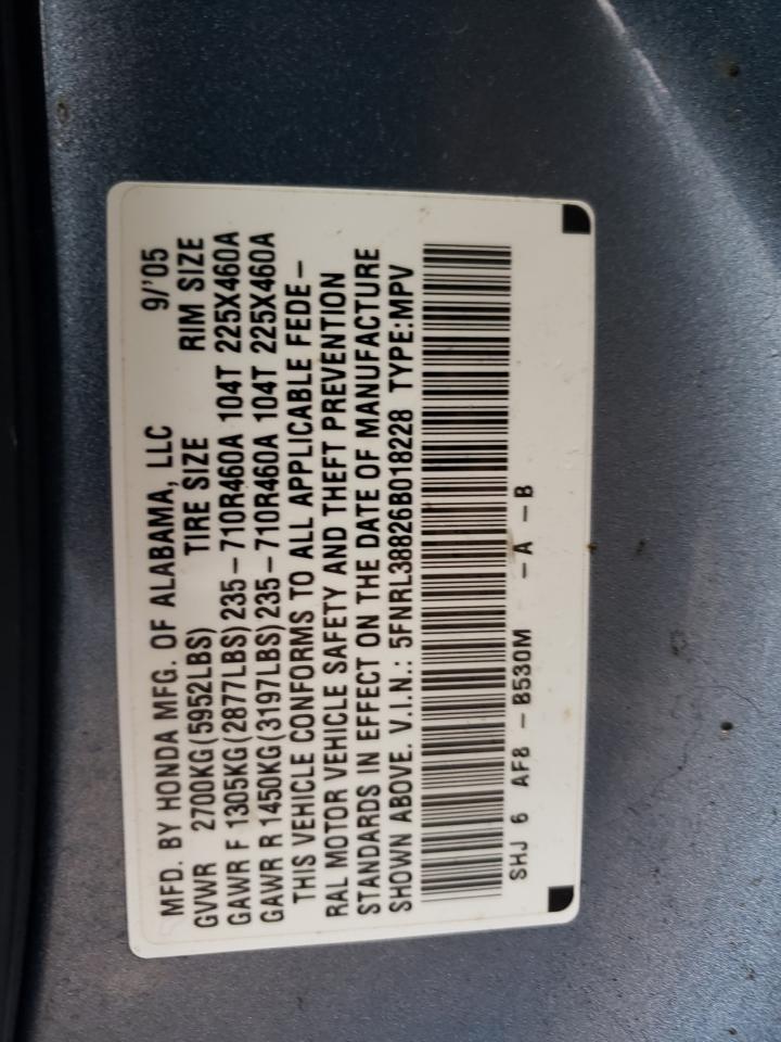 Photo 11 VIN: 5FNRL38826B018228 - HONDA ODYSSEY 