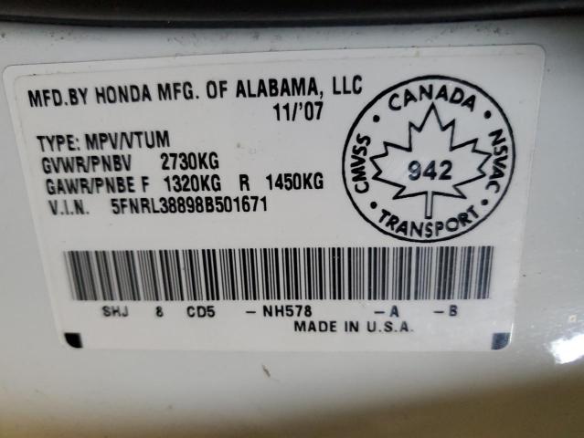 Photo 12 VIN: 5FNRL38898B501671 - HONDA ODYSSEY 