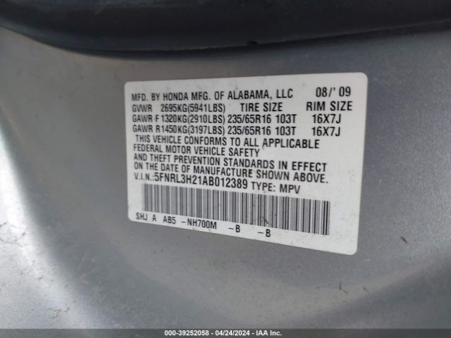 Photo 8 VIN: 5FNRL3H21AB012389 - HONDA ODYSSEY 