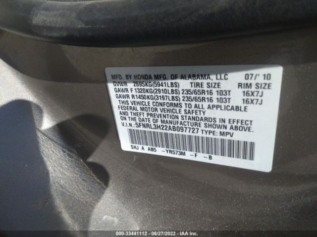 Photo 8 VIN: 5FNRL3H22AB097727 - HONDA ODYSSEY 