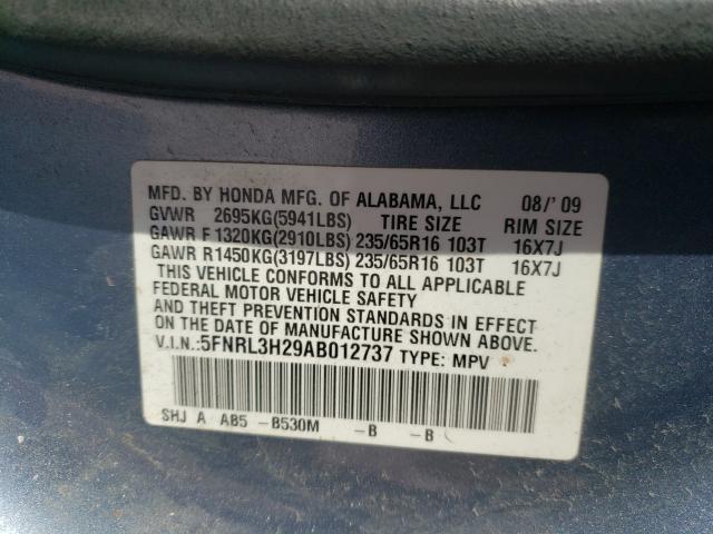 Photo 9 VIN: 5FNRL3H29AB012737 - HONDA ODYSSEY LX 