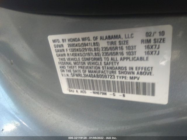 Photo 8 VIN: 5FNRL3H40AB059723 - HONDA ODYSSEY 