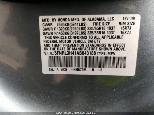 Photo 8 VIN: 5FNRL3H41AB043188 - HONDA ODYSSEY 