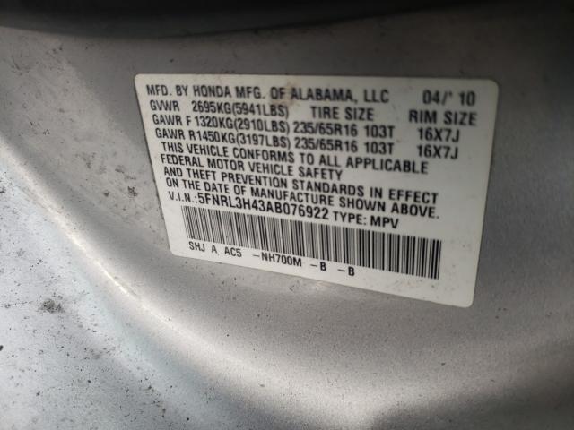 Photo 9 VIN: 5FNRL3H43AB076922 - HONDA ODYSSEY EX 