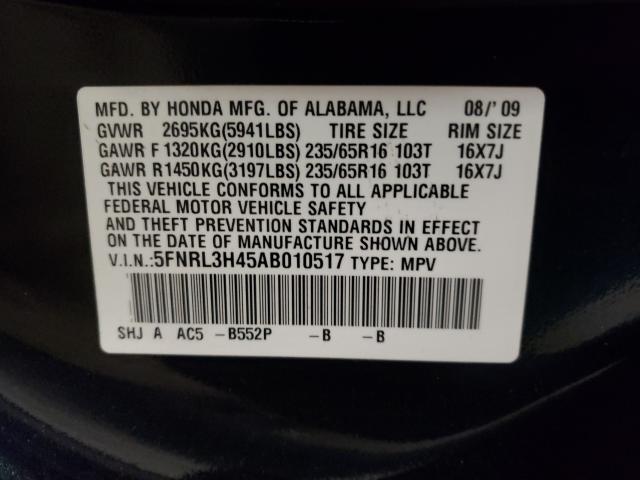 Photo 9 VIN: 5FNRL3H45AB010517 - HONDA ODYSSEY EX 