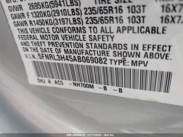 Photo 8 VIN: 5FNRL3H45AB069082 - HONDA ODYSSEY 