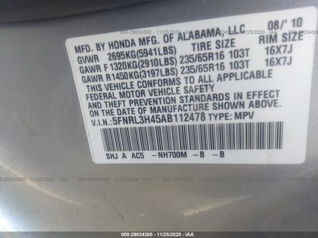 Photo 8 VIN: 5FNRL3H45AB112478 - HONDA ODYSSEY 