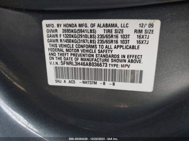 Photo 8 VIN: 5FNRL3H46AB036673 - HONDA ODYSSEY 