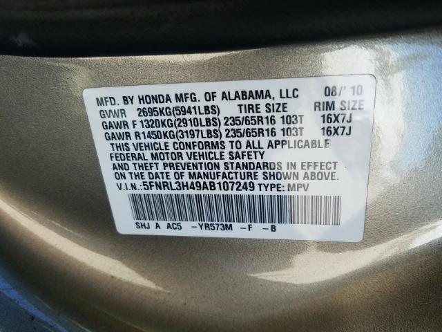 Photo 9 VIN: 5FNRL3H49AB107249 - HONDA ODYSSEY EX 