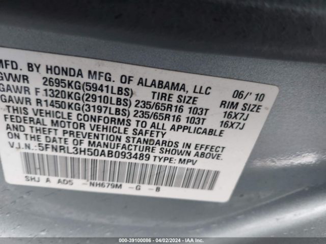 Photo 8 VIN: 5FNRL3H50AB093489 - HONDA ODYSSEY 