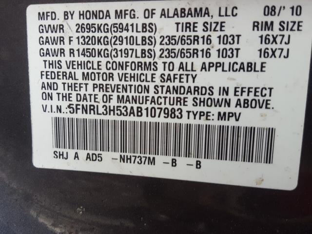 Photo 9 VIN: 5FNRL3H53AB107983 - HONDA ODYSSEY 